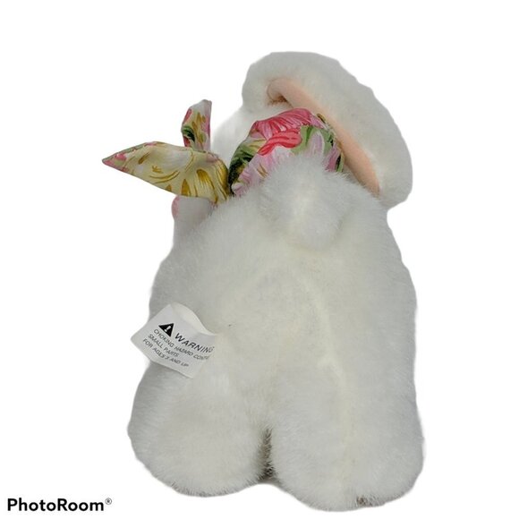 White Easter Bunny Rabbit Plush Bow 10.5 Inch - Picture 2 of 5